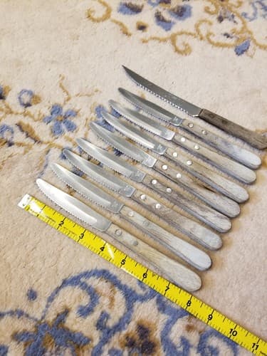Vtg Set Of 9 STAINLESS STEEL Steak Knives Made In Japan Vintage Lot Wood Handle - Thumbnail 10