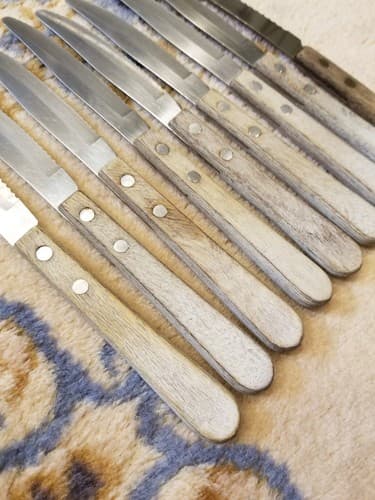 Vtg Set Of 9 STAINLESS STEEL Steak Knives Made In Japan Vintage Lot Wood Handle - Thumbnail 12