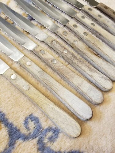 Vtg Set Of 9 STAINLESS STEEL Steak Knives Made In Japan Vintage Lot Wood Handle - Thumbnail 2