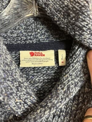Fjallraven Lada Sweater Shawl Collar Wool Mens M Donegal Knit Blue Fisherman - Thumbnail 4