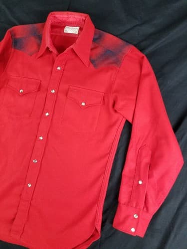 Vintage 70s Pendleton Mens M Wool Button Up Shirt Red Pearl Snap Plaid Western - Thumbnail 2