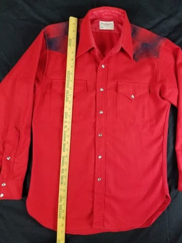 Vintage 70s Pendleton Mens M Wool Button Up Shirt Red Pearl Snap Plaid Western - Thumbnail 9