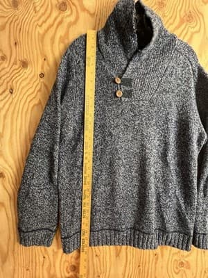 Fjallraven Lada Sweater Shawl Collar Wool Mens M Donegal Knit Blue Fisherman - Thumbnail 5