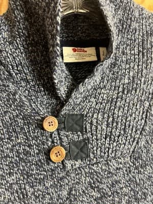 Fjallraven Lada Sweater Shawl Collar Wool Mens M Donegal Knit Blue Fisherman - Thumbnail 3