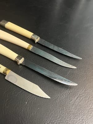 Vtg Set 4 Forgecraft Sheffield Lifetime Cutlery Serrated Steak Knives Ivory - Thumbnail 11