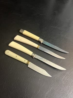 Vtg Set 4 Forgecraft Sheffield Lifetime Cutlery Serrated Steak Knives Ivory - Thumbnail 10