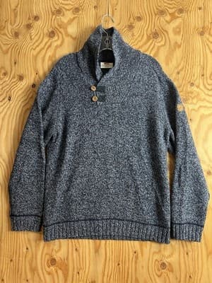 Fjallraven Lada Sweater Shawl Collar Wool Mens M Donegal Knit Blue Fisherman - Image 1