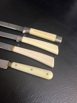Vtg Set 4 Forgecraft Sheffield Lifetime Cutlery Serrated Steak Knives Ivory - Thumbnail 4
