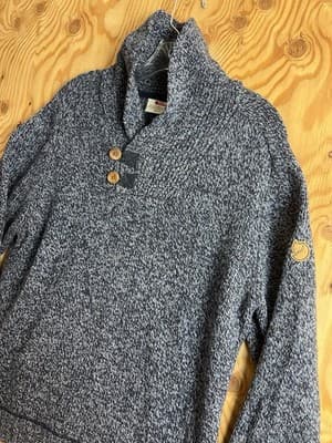 Fjallraven Lada Sweater Shawl Collar Wool Mens M Donegal Knit Blue Fisherman - Thumbnail 2