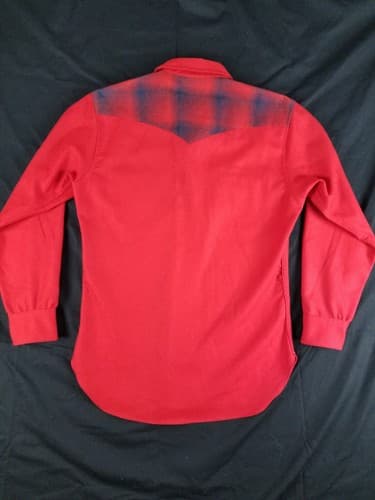 Vintage 70s Pendleton Mens M Wool Button Up Shirt Red Pearl Snap Plaid Western - Thumbnail 7