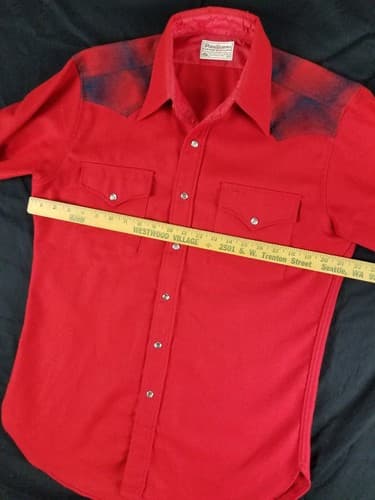 Vintage 70s Pendleton Mens M Wool Button Up Shirt Red Pearl Snap Plaid Western - Thumbnail 10