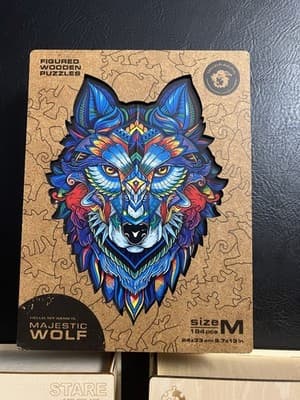Lot Of 3 Wooden Jigsaw Puzzles Creative Stained Glass Cross Stars Unidragon Wolf - Thumbnail 4
