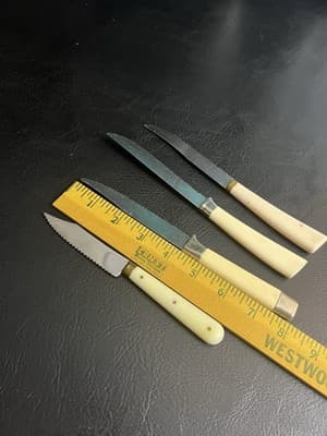 Vtg Set 4 Forgecraft Sheffield Lifetime Cutlery Serrated Steak Knives Ivory - Thumbnail 13