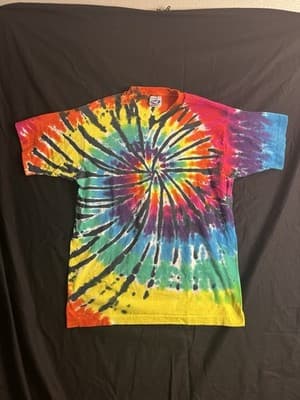 VTG Y2K Liquid Blue Tie Dye Blank T Shirt Mens L Short Sleeve Crew Colorful USA - Image 1