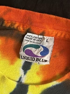 VTG Y2K Liquid Blue Tie Dye Blank T Shirt Mens L Short Sleeve Crew Colorful USA - Thumbnail 2