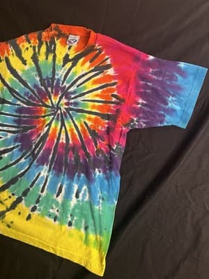 VTG Y2K Liquid Blue Tie Dye Blank T Shirt Mens L Short Sleeve Crew Colorful USA - Thumbnail 3