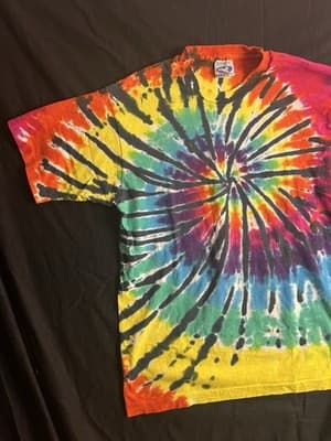 VTG Y2K Liquid Blue Tie Dye Blank T Shirt Mens L Short Sleeve Crew Colorful USA - Thumbnail 4