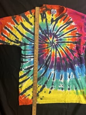 VTG Y2K Liquid Blue Tie Dye Blank T Shirt Mens L Short Sleeve Crew Colorful USA - Thumbnail 5