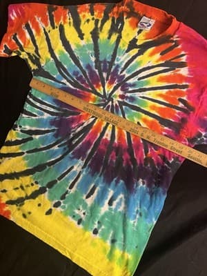 VTG Y2K Liquid Blue Tie Dye Blank T Shirt Mens L Short Sleeve Crew Colorful USA - Thumbnail 7