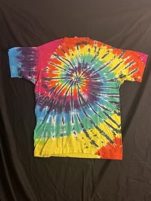 VTG Y2K Liquid Blue Tie Dye Blank T Shirt Mens L Short Sleeve Crew Colorful USA - Thumbnail 8