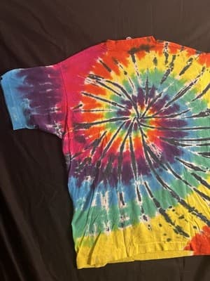 VTG Y2K Liquid Blue Tie Dye Blank T Shirt Mens L Short Sleeve Crew Colorful USA - Thumbnail 9