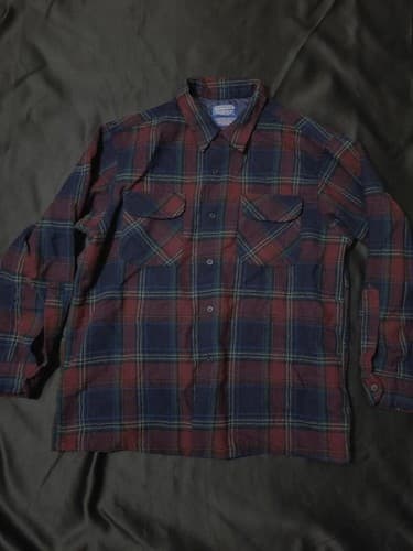 Pendleton Vintage Wool Large Red Blue Plaid Button Up Shirt Board Sir L