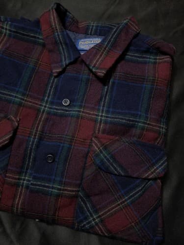 Pendleton Vintage Wool Large Red Blue Plaid Button Up Shirt Board Sir L - Thumbnail 8