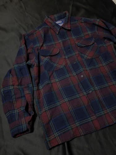 Pendleton Vintage Wool Large Red Blue Plaid Button Up Shirt Board Sir L - Thumbnail 9