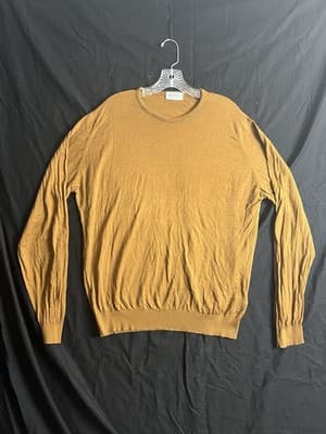 John Smedley Mens XL Sea Island Crew Neck Cotton Sweater England Saffron Gold - Image 1