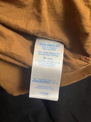 John Smedley Mens XL Sea Island Crew Neck Cotton Sweater England Saffron Gold - Thumbnail 4