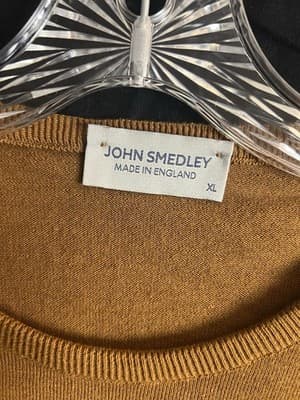 John Smedley Mens XL Sea Island Crew Neck Cotton Sweater England Saffron Gold - Thumbnail 3