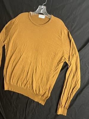John Smedley Mens XL Sea Island Crew Neck Cotton Sweater England Saffron Gold - Thumbnail 2