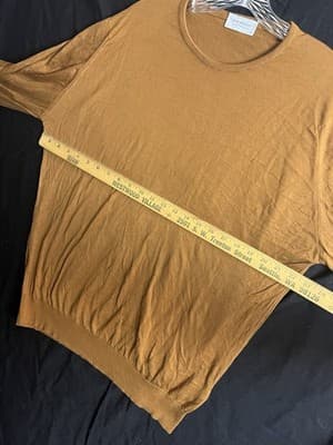 John Smedley Mens XL Sea Island Crew Neck Cotton Sweater England Saffron Gold - Thumbnail 6