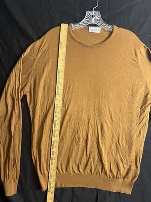 John Smedley Mens XL Sea Island Crew Neck Cotton Sweater England Saffron Gold - Thumbnail 5