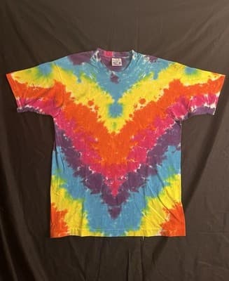 VTG Y2K Liquid Blue Tie Dye Blank T-Shirt Mens L Short Sleeve Crew Colorful USA - Image 1