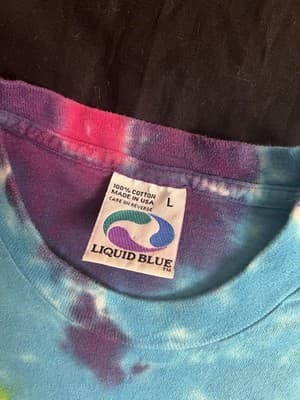 VTG Y2K Liquid Blue Tie Dye Blank T-Shirt Mens L Short Sleeve Crew Colorful USA - Thumbnail 4