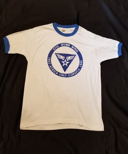 Vintage Rare Army 57th Bomb Wing Squad Ringer Rare 1942-1945 T-Shirt XL Blue Tee - Image 1