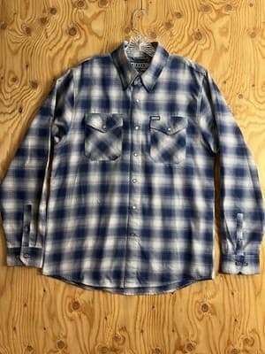 Dixxon Flannel Mens M The Midway Blue & White Pearl Snap Button Shirt Flannel - Image 1