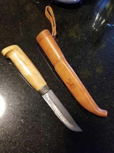 Vtg PUUKKO Scandinavian Pioneer Skinning Knife Hunting Camping Handmade N Birch - Image 1