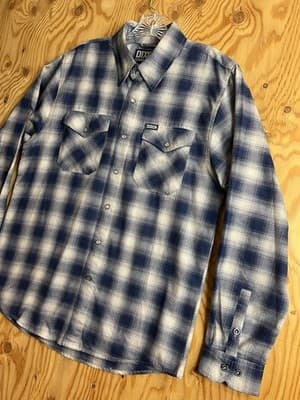 Dixxon Flannel Mens M The Midway Blue & White Pearl Snap Button Shirt Flannel - Thumbnail 2