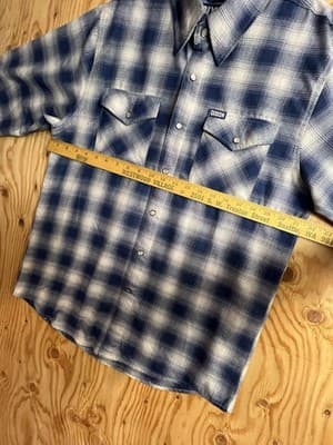 Dixxon Flannel Mens M The Midway Blue & White Pearl Snap Button Shirt Flannel - Thumbnail 6