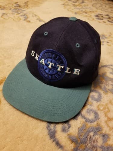 Rare Vintage Seattle Mariners 90s Snapback Hat Griffey Teal Script New Baseball - Image 1
