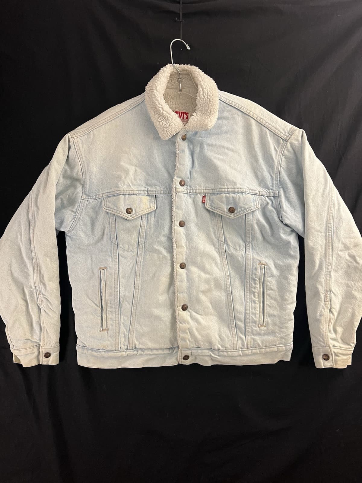 VTG 80s Levis Denim Jean Jacket Mens M Sherpa Lined USA Light Wash Trucker - Image 1