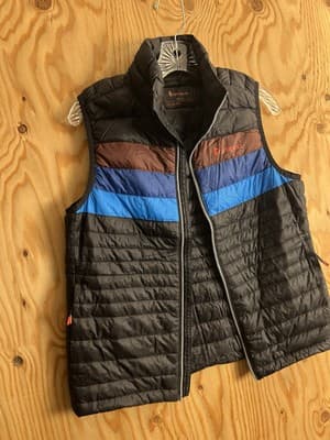Cotopaxi Fuego Down Vest in Black Chestnut Stripes Womens S Broken Zipper READ - Thumbnail 3