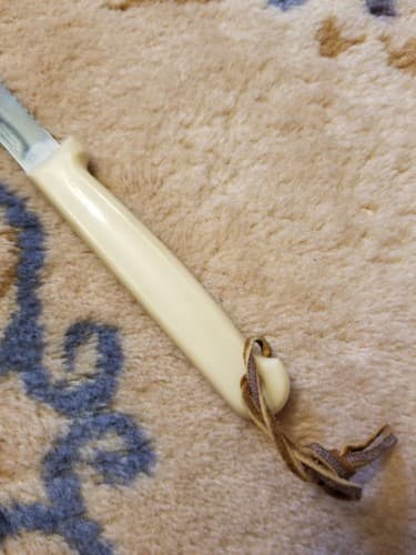 Vtg Forgecraft Steak Knife White Handle Leather 4" Serrated Stainless USA Travel - Thumbnail 6