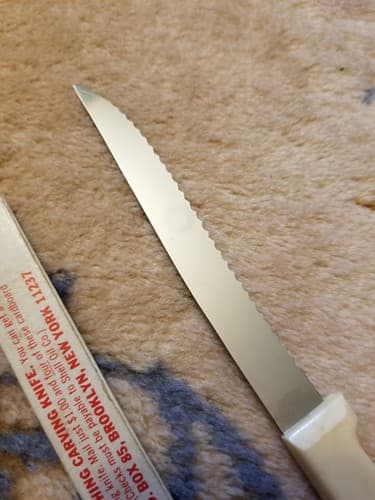 Vtg Forgecraft Steak Knife White Handle Leather 4" Serrated Stainless USA Travel - Thumbnail 7