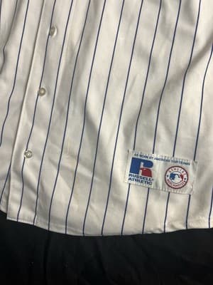 VTG Chicago Cubs Russell Athletic Blank Jersey Mens XL USA Pinstripe Shirt - Thumbnail 2