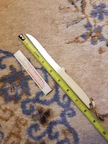 Vtg Forgecraft Steak Knife White Handle Leather 4" Serrated Stainless USA Travel - Thumbnail 8