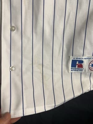 VTG Chicago Cubs Russell Athletic Blank Jersey Mens XL USA Pinstripe Shirt - Thumbnail 3