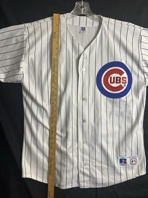 VTG Chicago Cubs Russell Athletic Blank Jersey Mens XL USA Pinstripe Shirt - Thumbnail 8